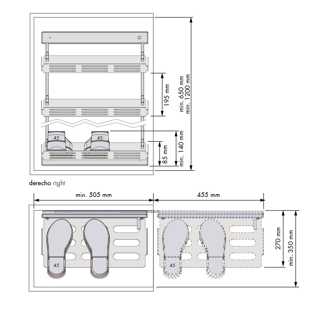 Luxe uittrekbare schoenenhouder - Chic Line - 5 plateaus - rechts