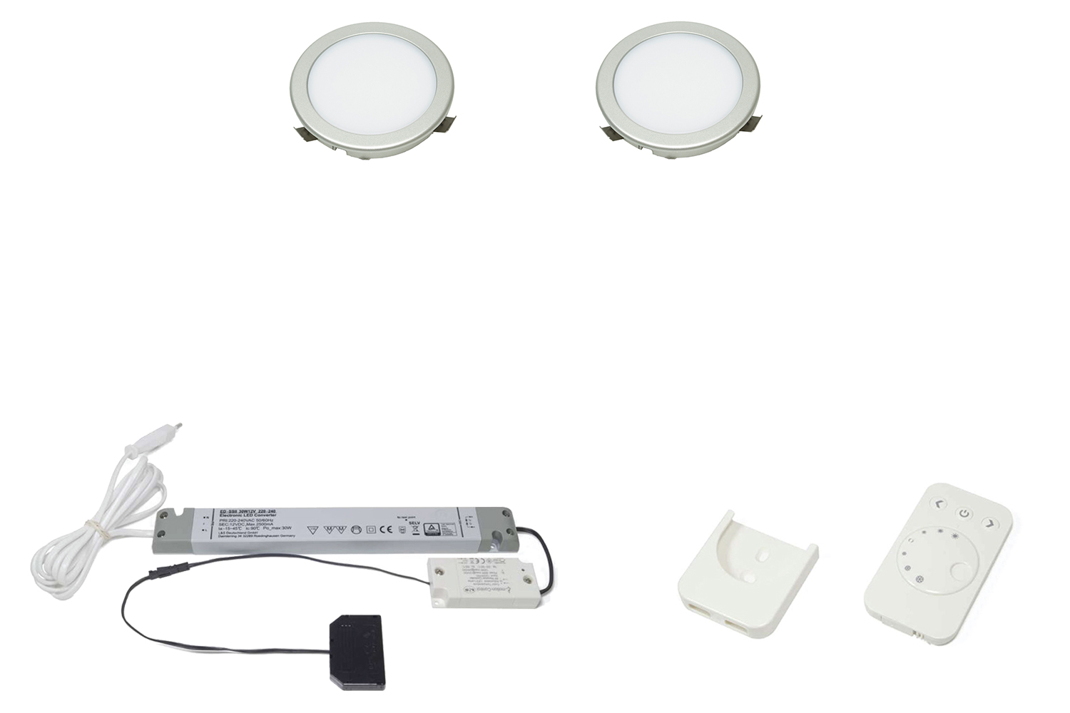 Led inbouw spot - moonlight emotion - set van 2 - 3000-6000k -  Ø58mm - rvs-look - 3,2w - 12v - incl. 30w trafo - afstandsbediening wit