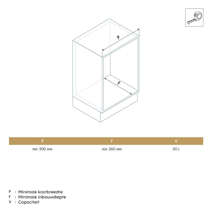 Basic uittrekbare inbouw wasmand van kunststof - wit - Kastbreedte: 500 mm