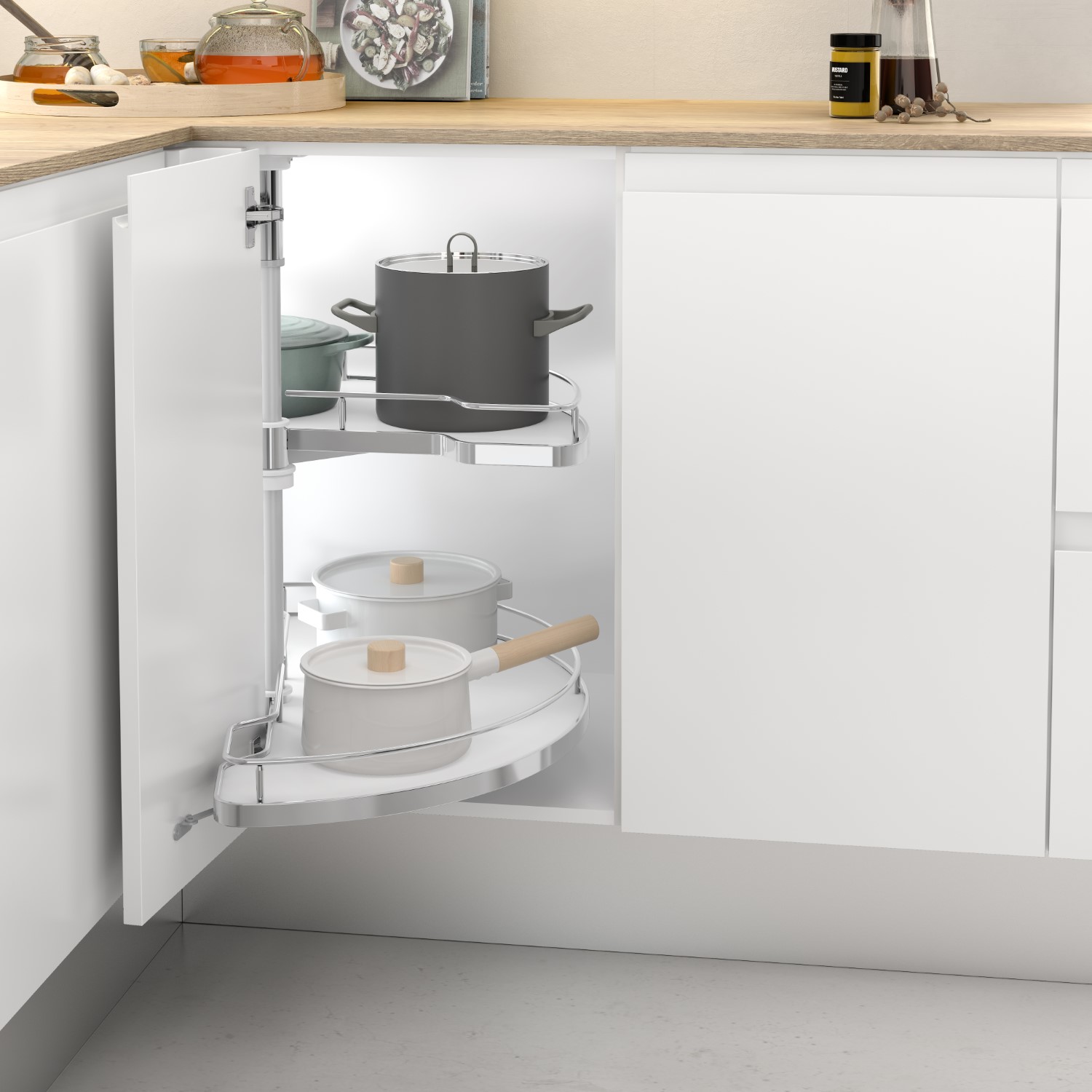 1/2 rond zwenkplateau - 450mm - melamine/chroom