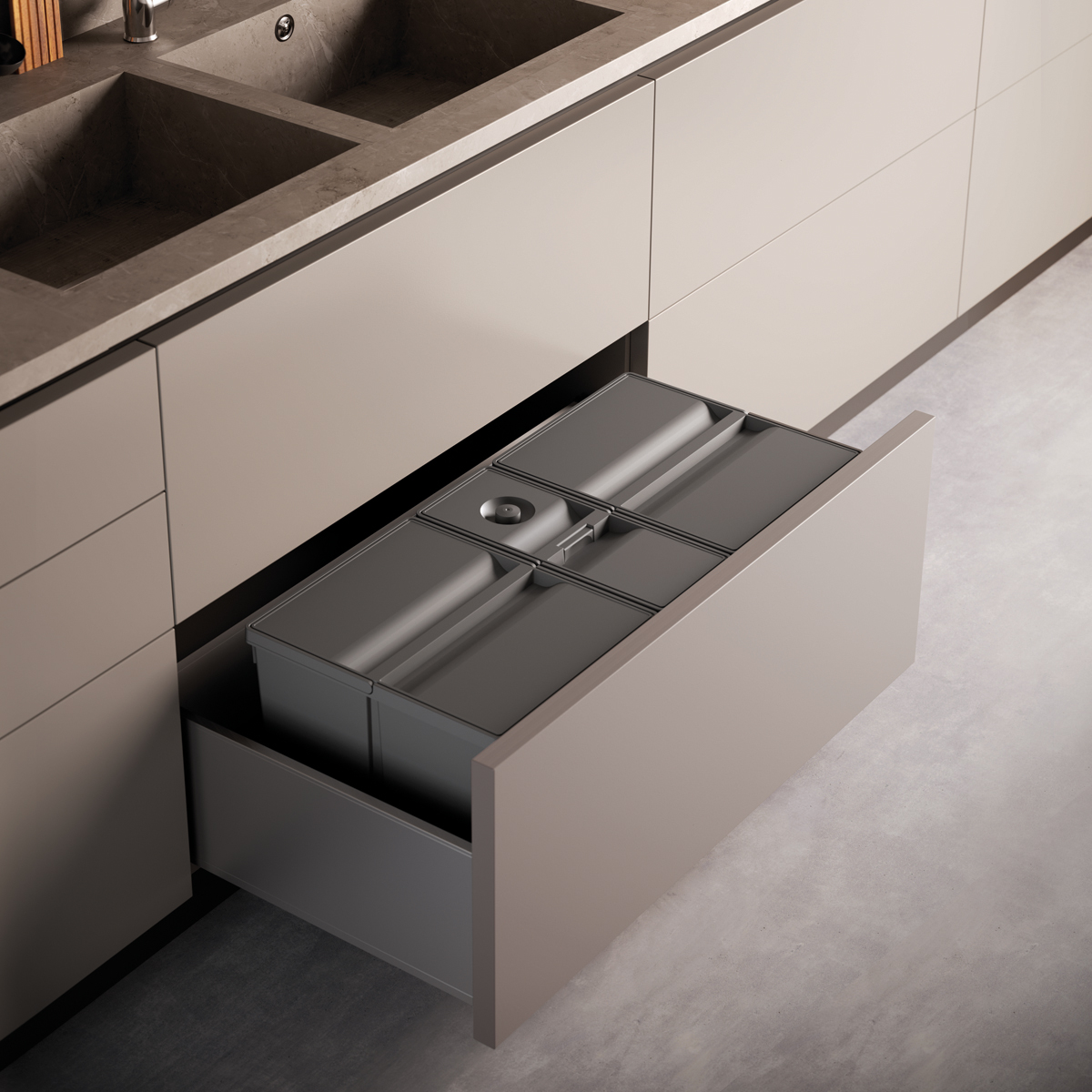 Antraciete inzetprullenbak - 900mm breed - 1x9 + 2x20L