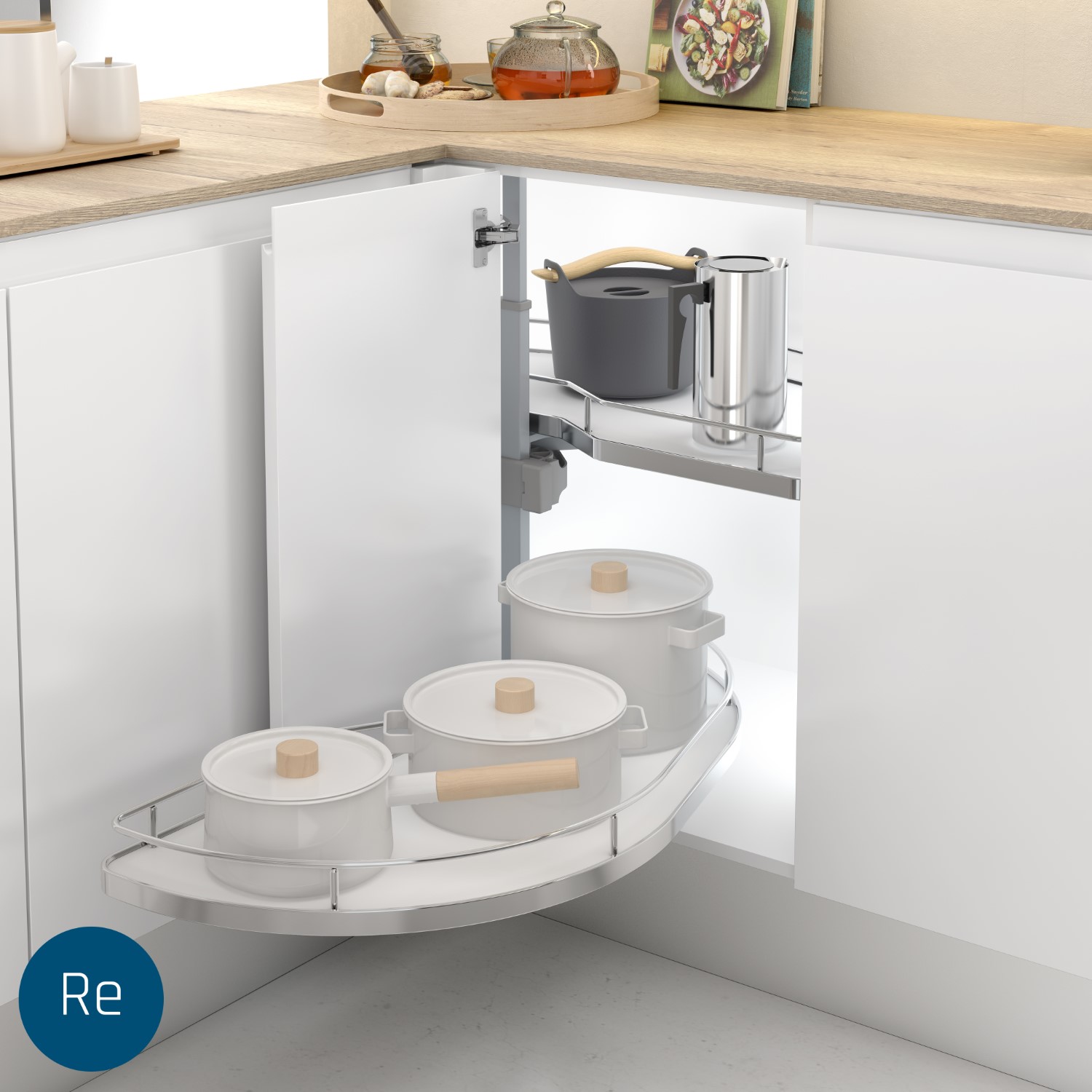 Zwenkplateau set - dolphin - 400mm - rechts - melamine/chroom