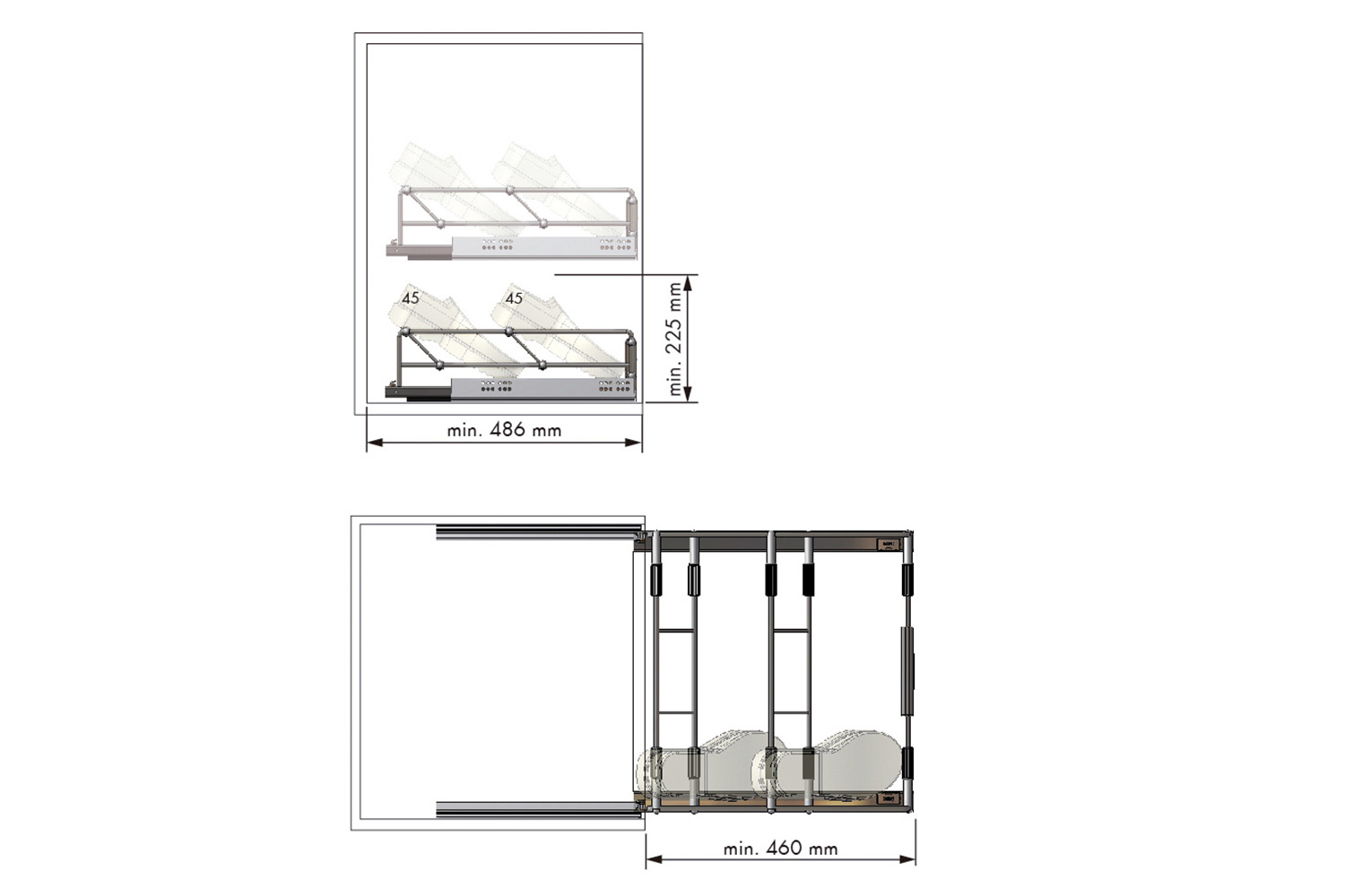 Compleet schoenenrek - met softclosing - montage: tweezijdig opschroefbaar - b:500-600mm - d:477mm