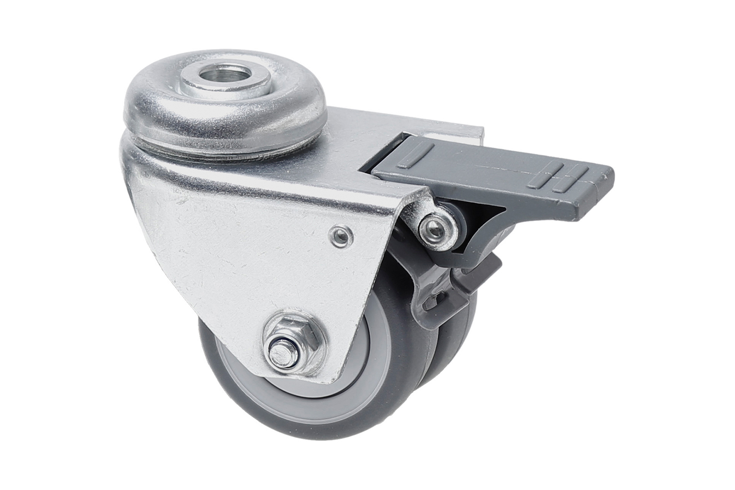 Verzinkte dubbele zwenkwielen met rem - gatbevestiging