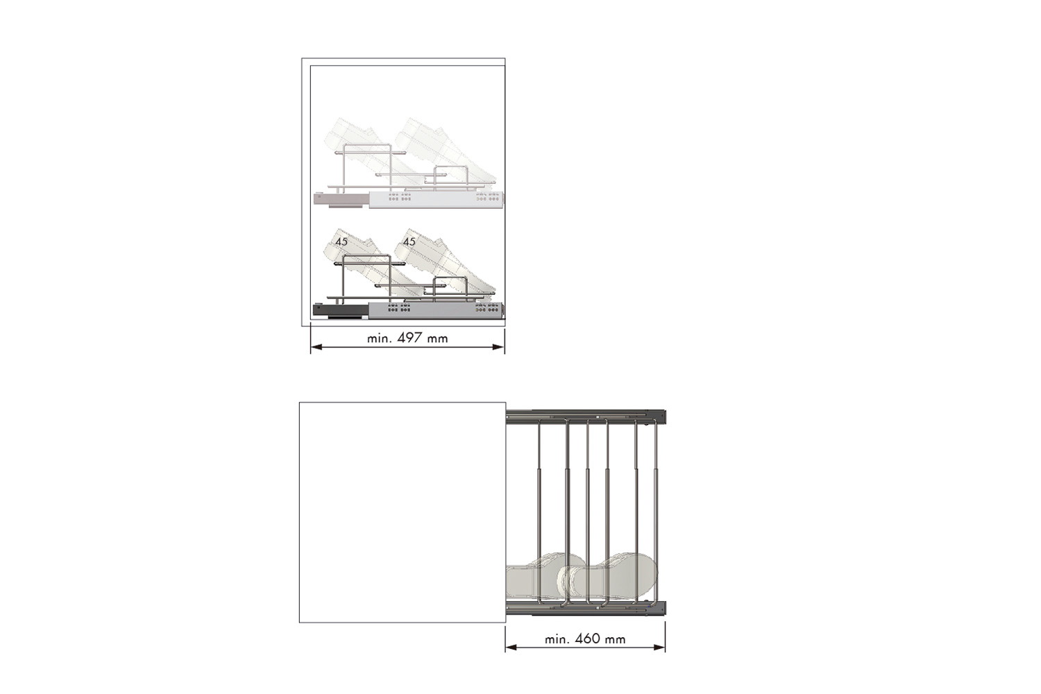 Uittrekbaar schoenenrek - zilvergrijs - 640-1000mm