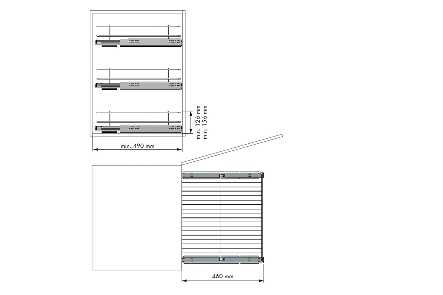 Uittrekmand van draadstaal - b: 600mm - h: 151mm
