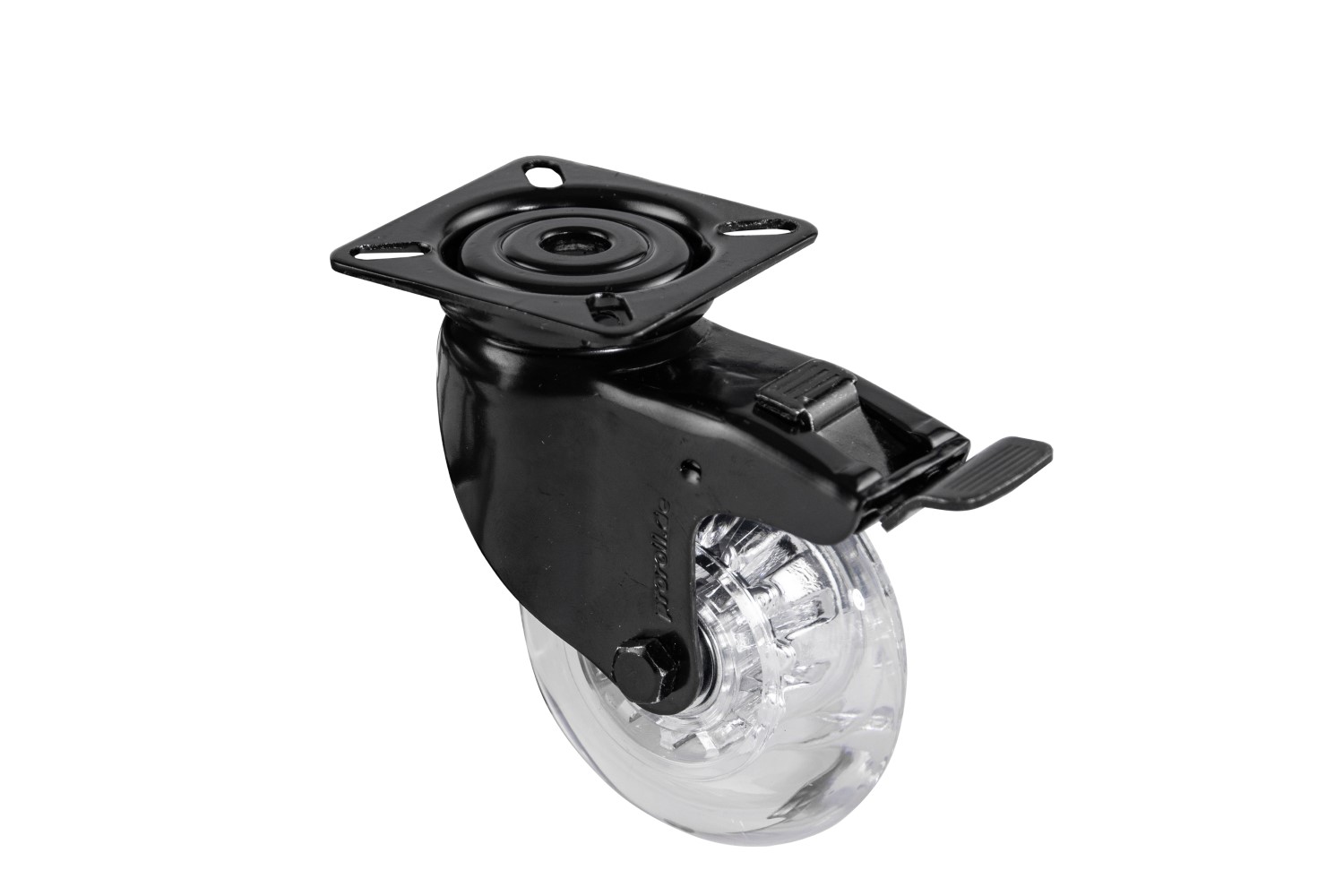 Zwarte zwenkwielen met PU skate wiel - met rem