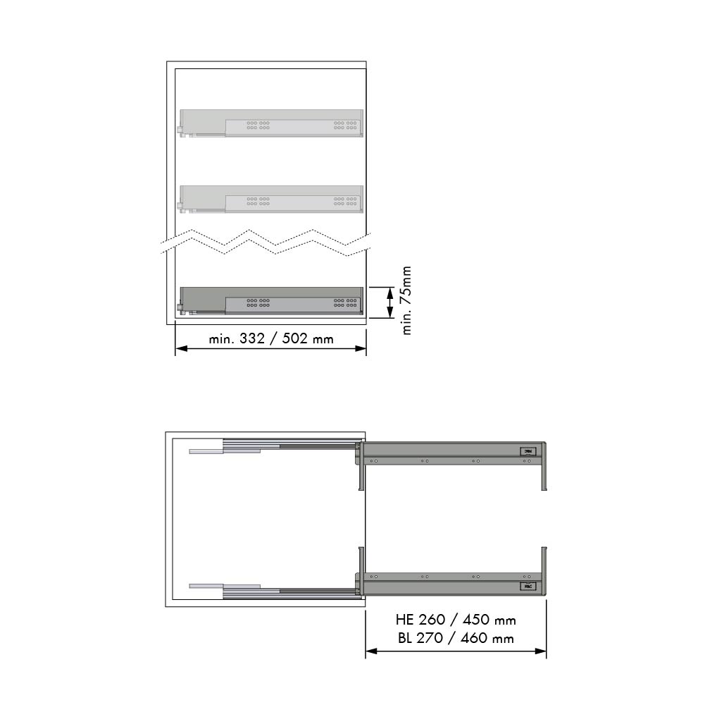 Luxe uittrekbare lade - Chic Line - 75 mm