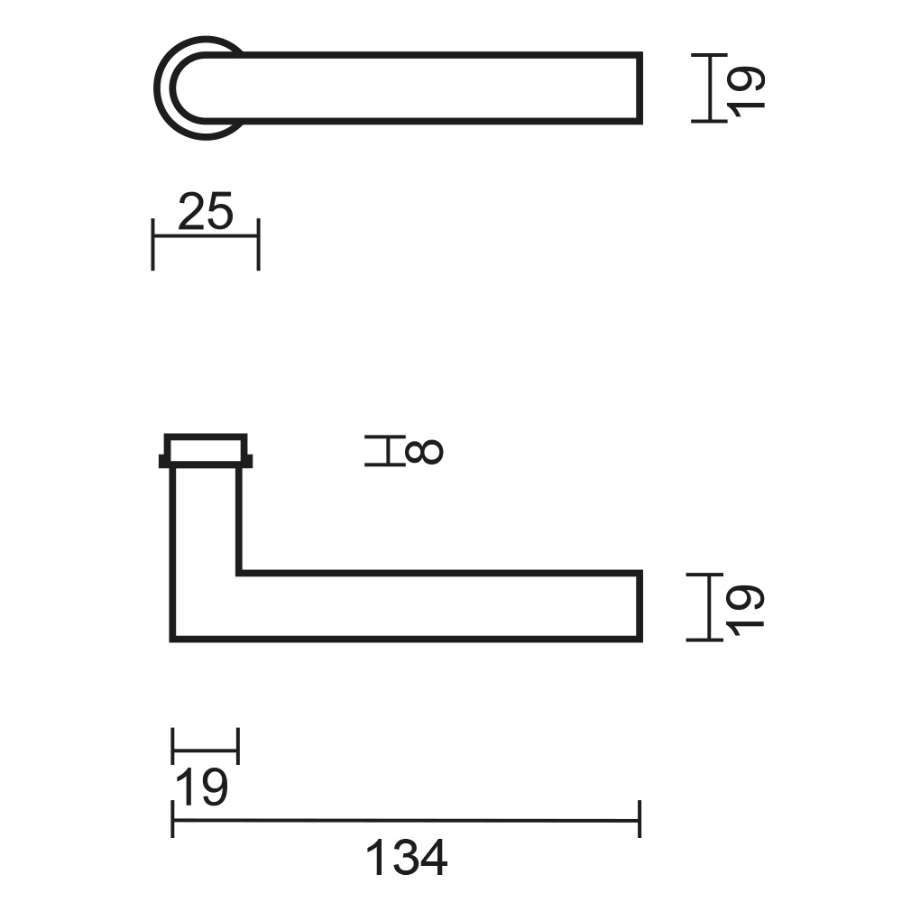 HDD deurklink Pro Minimal I Shape 19mm - zwart