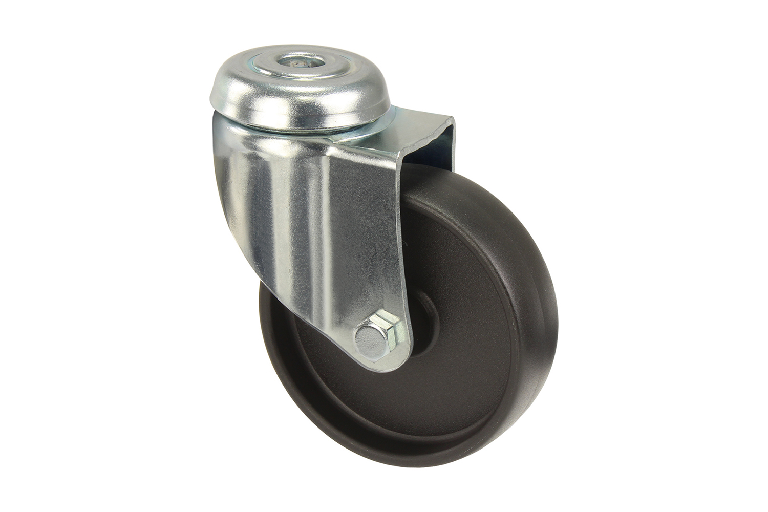 Verzinkte zwenkwielen met zwart nylon wiel - gatbevestiging