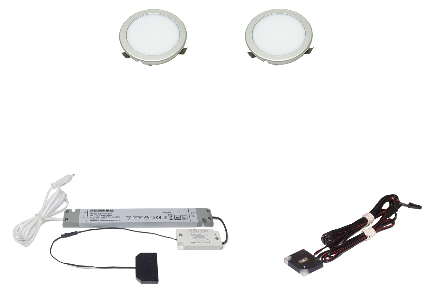 Led inbouw spot - moonlight emotion - set van 2 - 3000-6000k -  Ø58mm - rvs-look - 3,2w - 12v - incl. 30w trafo - touch opbouwdimmer