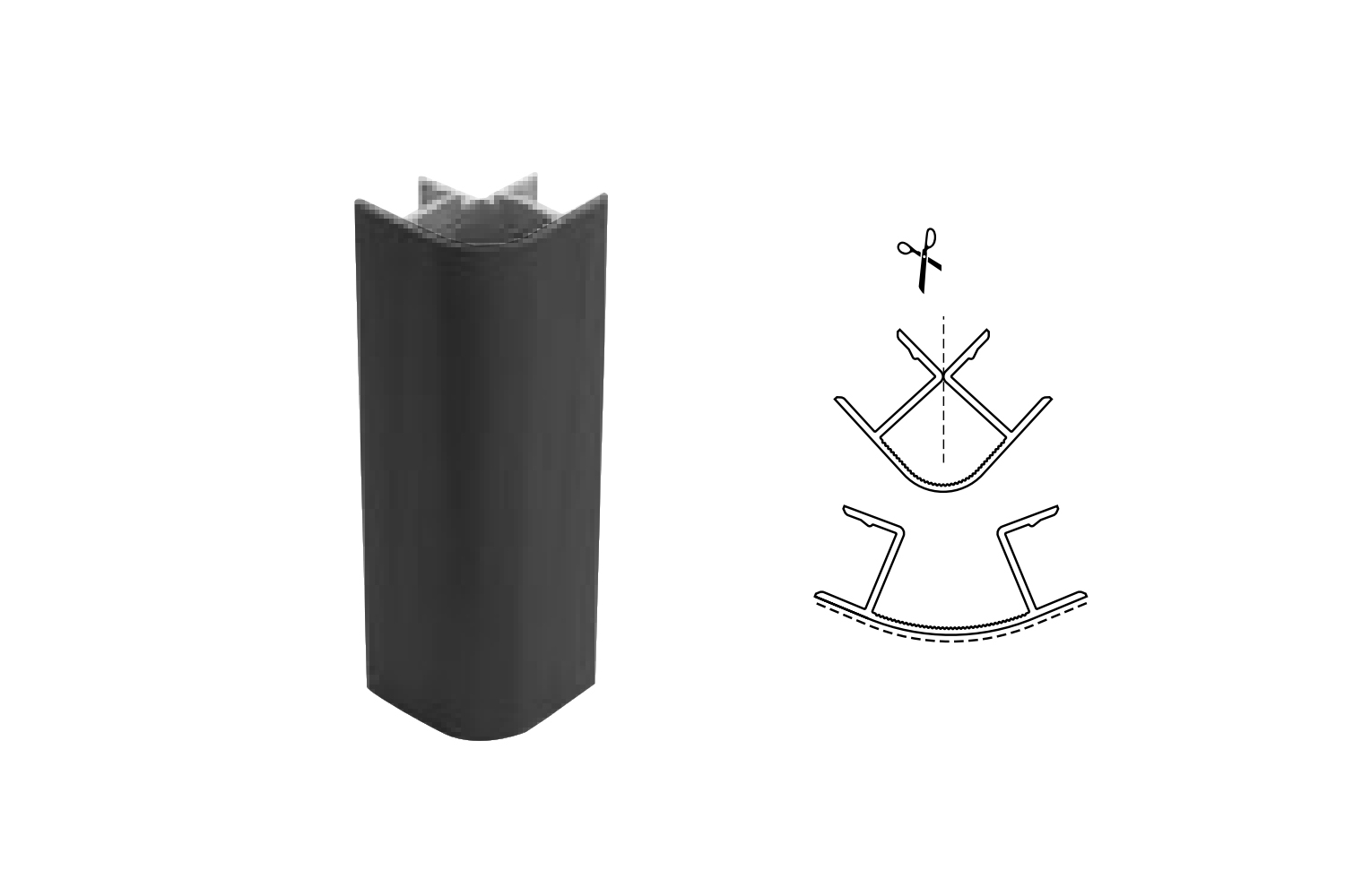 Flexibele buitenhoek 90°/135° - afgerond - mat zwart