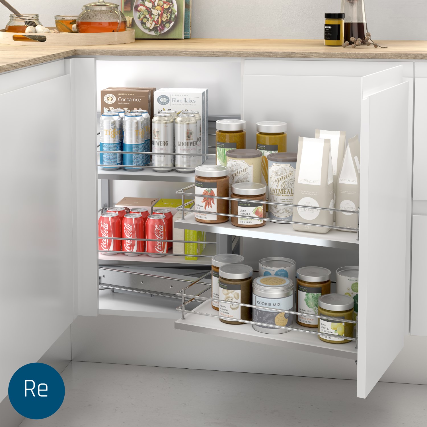 Moving corner - met plateaus - rechts - melamine/chroom