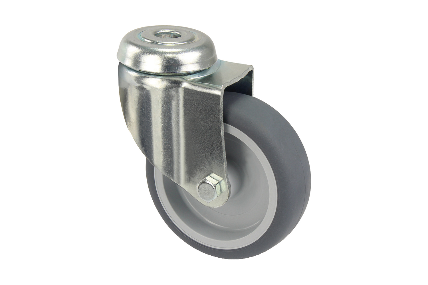 Verzinkte zwenkwielen met grijs rubber wiel - gatbevestiging