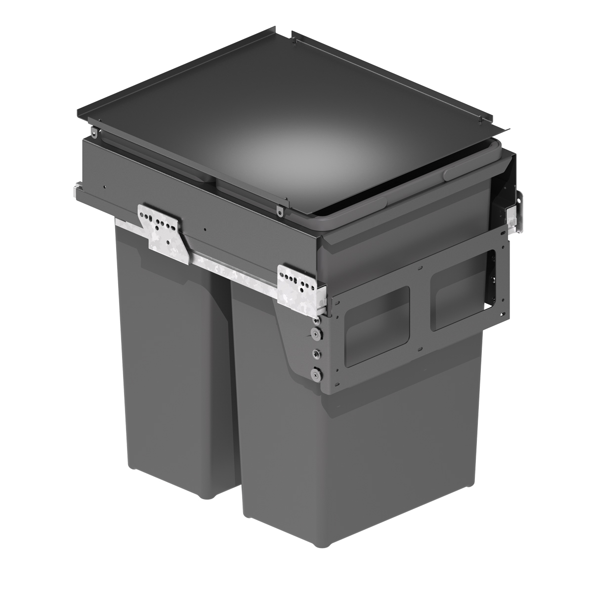 Luxe inbouwprullenbak - antraciet - hoog - 600mm - 2x35 en 2x8 liter