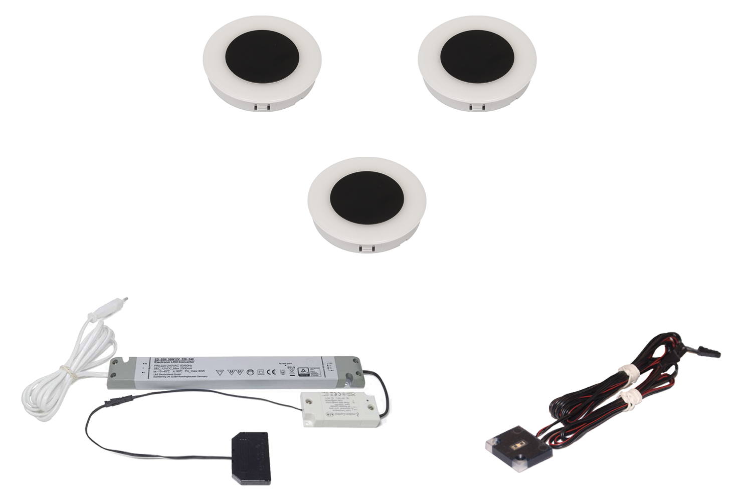 Led inbouw spot - Cora - emotion - set van 3 - 2700-6500k - Ø68mm - mat zwart of RVS - 2,5w - 12v - incl. 15w trafo - touch opbouwdimmer